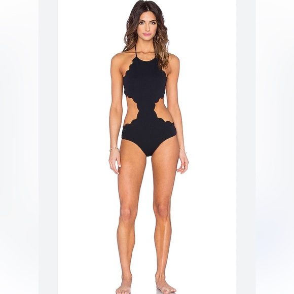 Marysia Swim Mott Cutout Scallop Trim One Piece in Black Size Large - Picture 1 of 14